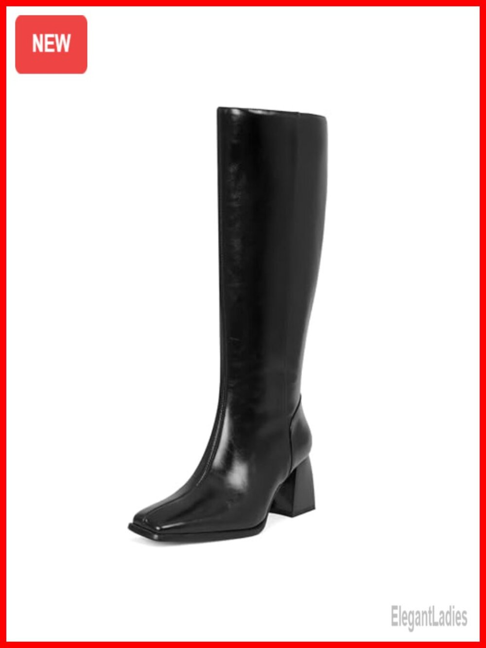 Wide Calf Knee High Boots Square Toe Block Heel Faux Leather Tall Boots